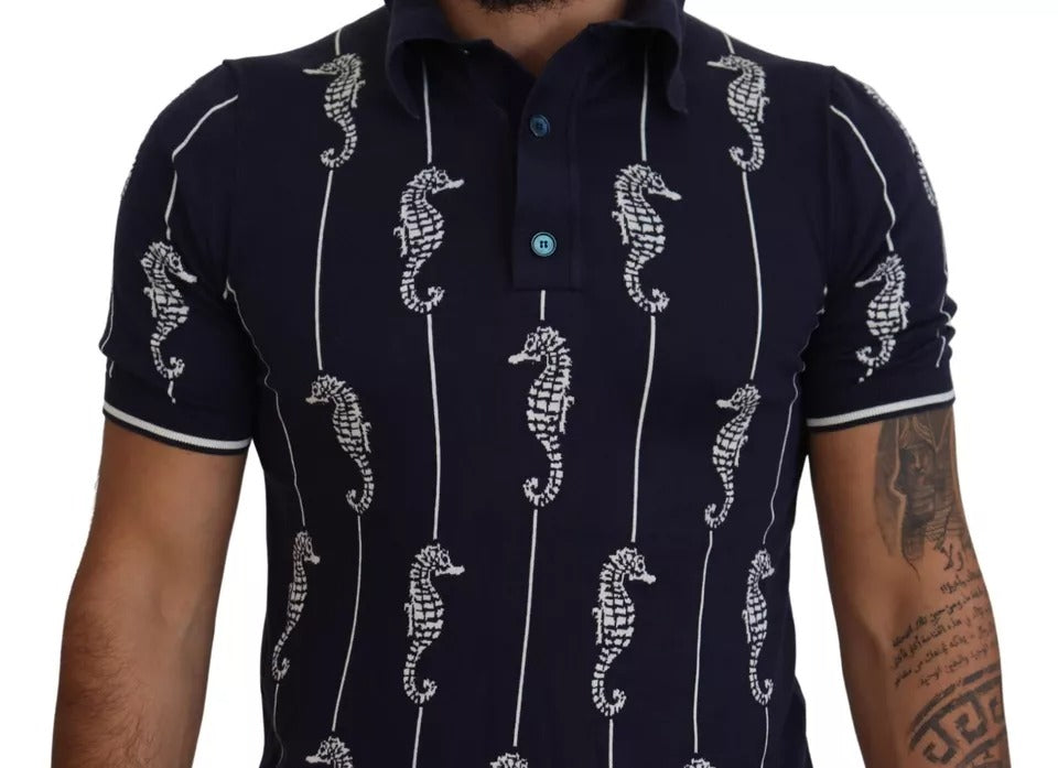 Dolce & Gabbana Dark Blue Sea Horse Collared Polo T-shirt IT50 / L