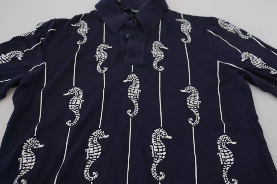 Dolce & Gabbana Dark Blue Sea Horse Collared Polo T-shirt IT50 / L