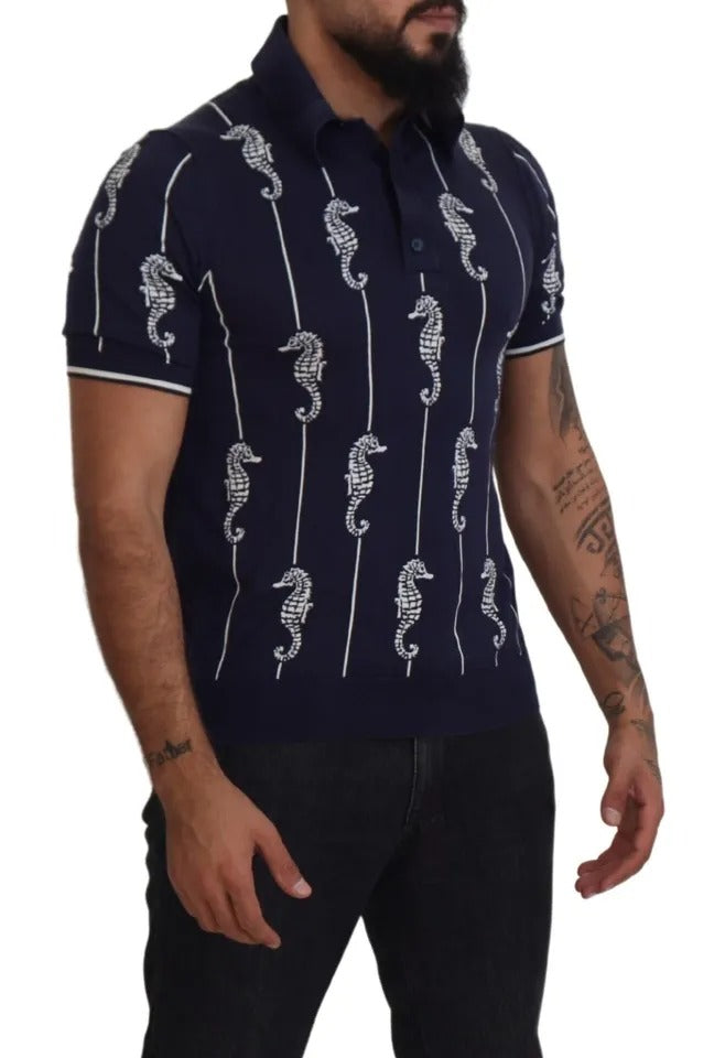 Dolce & Gabbana Dark Blue Sea Horse Collared Polo T-shirt IT50 / L