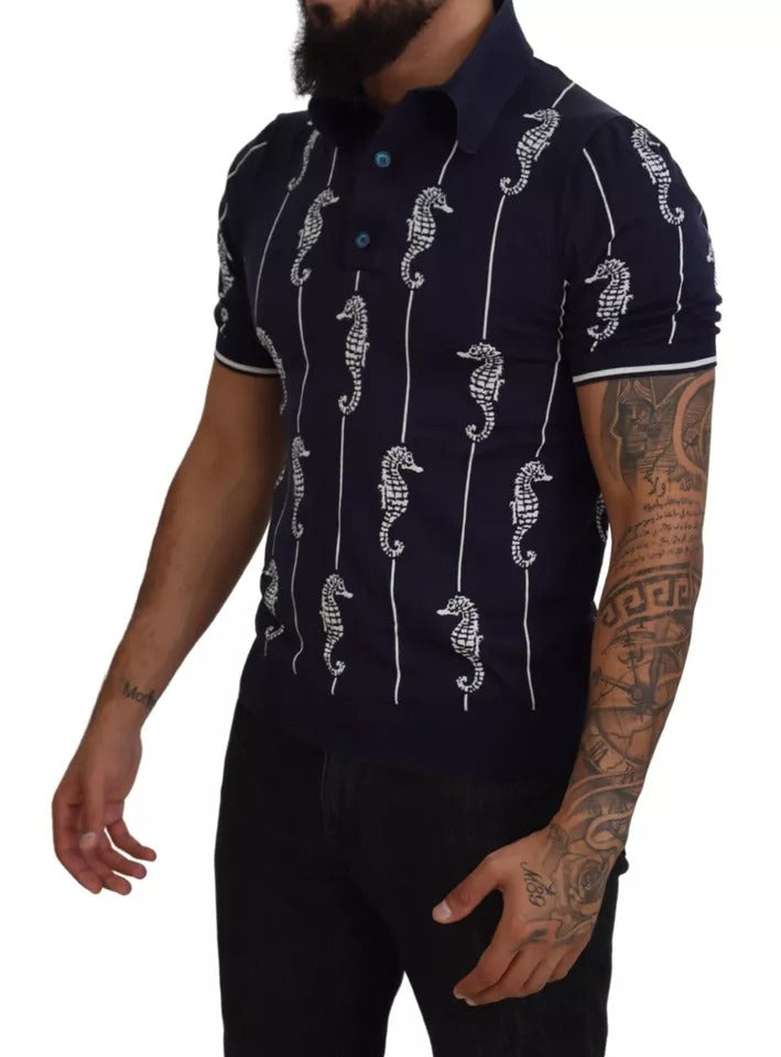 Dolce & Gabbana Dark Blue Sea Horse Collared Polo T-shirt IT50 / L