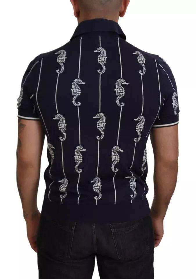 Dolce & Gabbana Dark Blue Sea Horse Collared Polo T-shirt IT50 / L