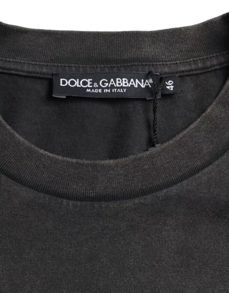 Dolce & Gabbana Gray Logo Embellished Cotton Short Sleeves T-shirt IT46 / S