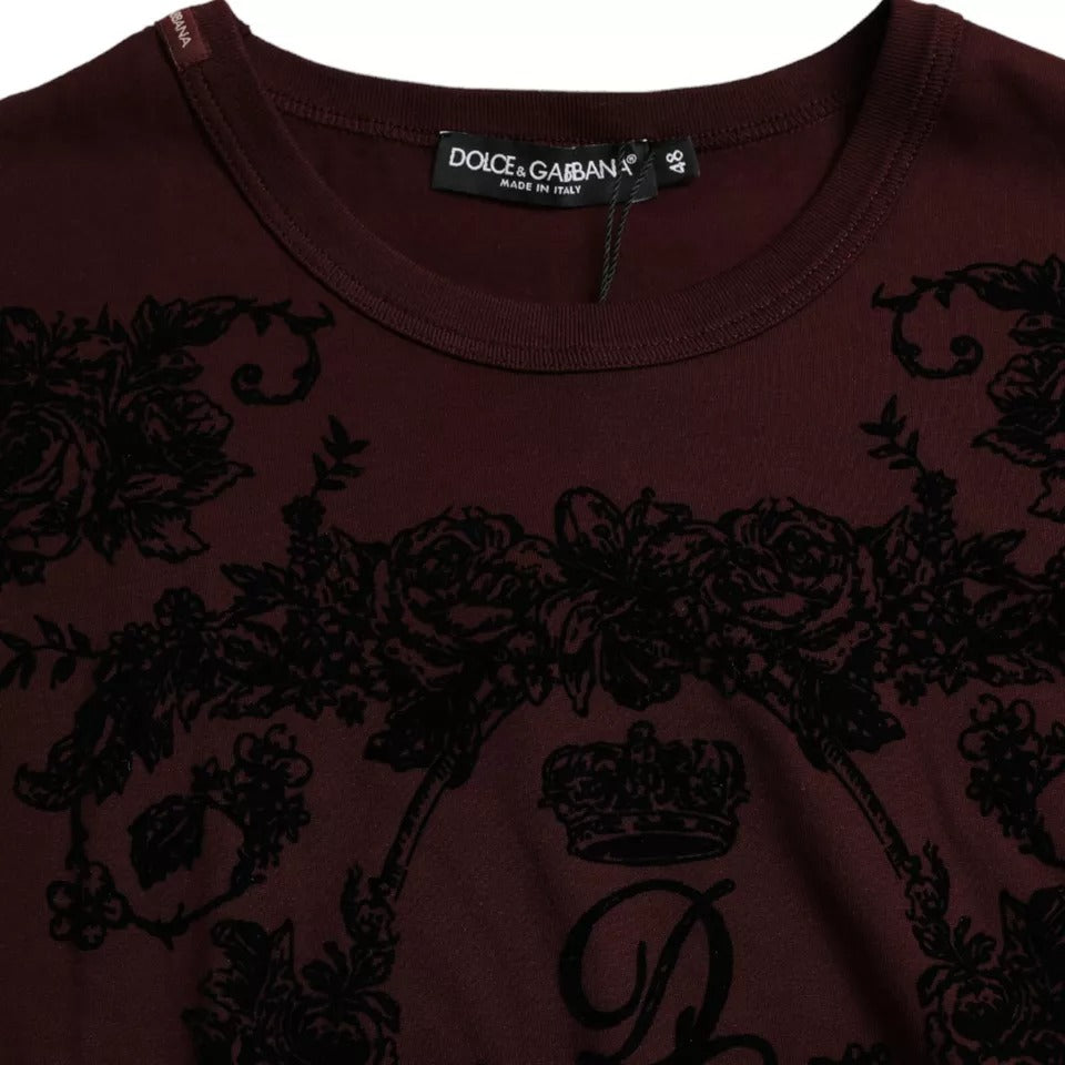 Dolce & Gabbana Maroon DG Crown Floral Crewneck Men T-shirt IT48 / M