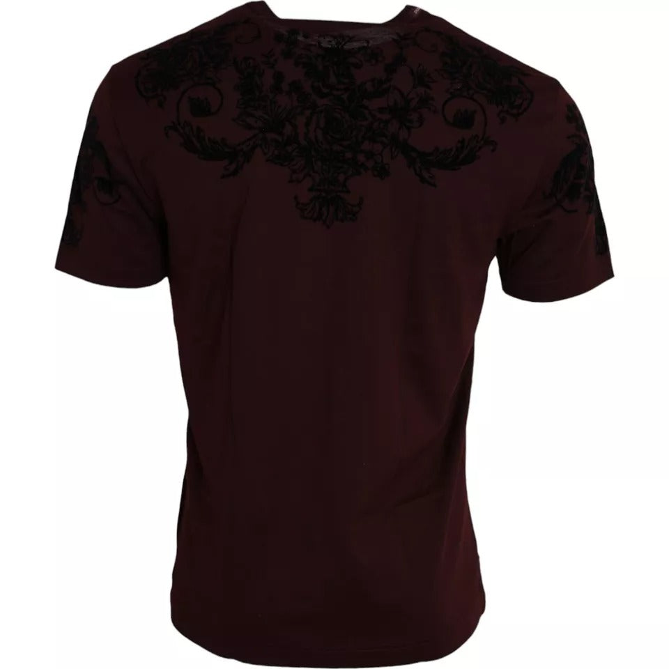 Dolce & Gabbana Maroon DG Crown Floral Crewneck Men T-shirt IT48 / M