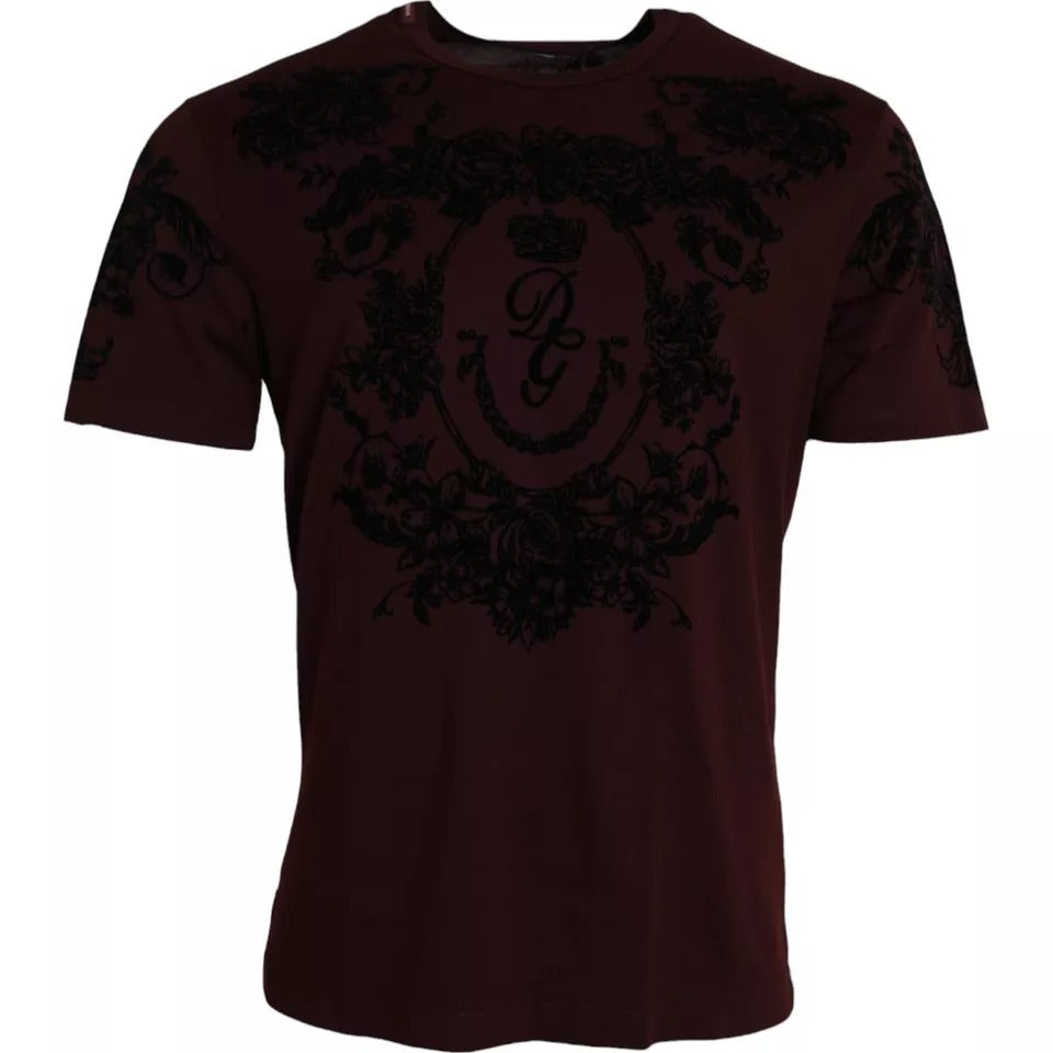 Dolce & Gabbana Maroon DG Crown Floral Crewneck Men T-shirt IT48 / M