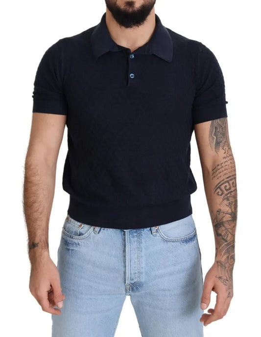 Dolce & Gabbana Dark Blue Collared Polo Casual Silk T-shirt IT48 / M