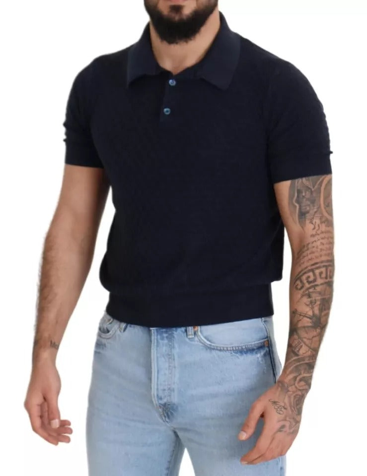 Dolce & Gabbana Dark Blue Collared Polo Casual Silk T-shirt IT48 / M