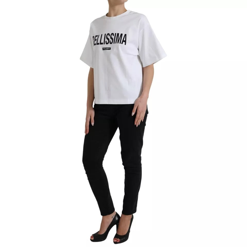 Dolce & Gabbana White Bellissima Cotton Crew Neck T-shirt IT40 | S