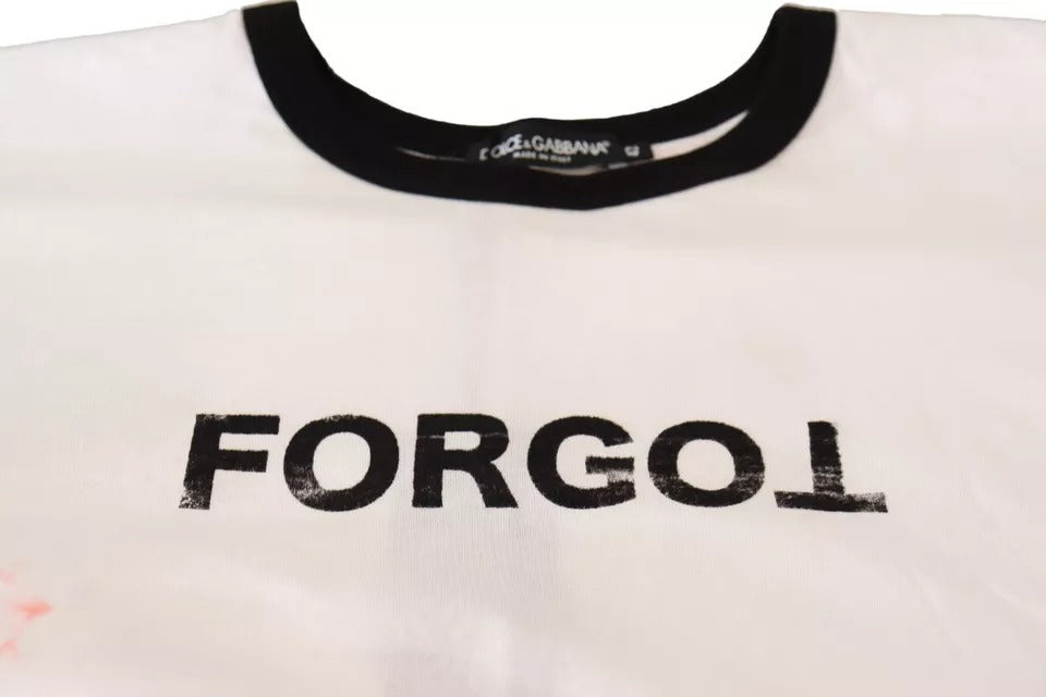 Dolce & Gabbana White Forgot Print Short Sleeves Crop T-shirt IT42 / M