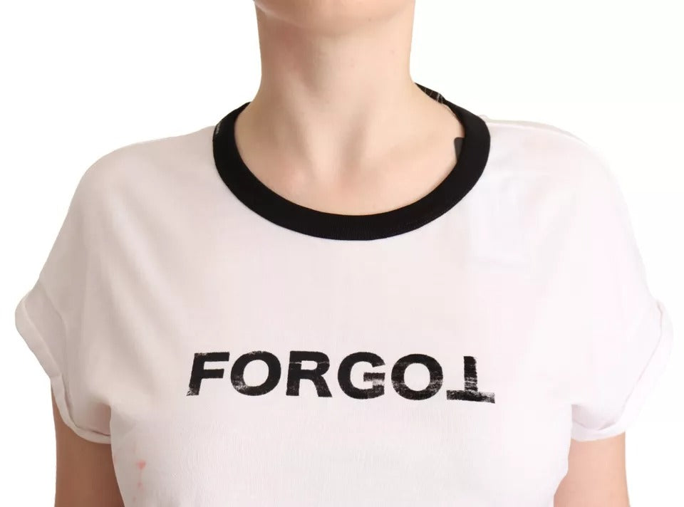 Dolce & Gabbana White Forgot Print Short Sleeves Crop T-shirt IT42 / M