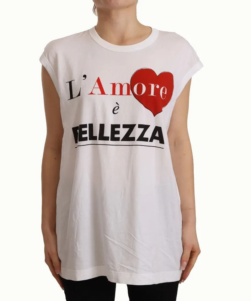 Dolce & Gabbana White L'AMORE Cotton Sleeveless Tank Top T-shirt IT40 | S