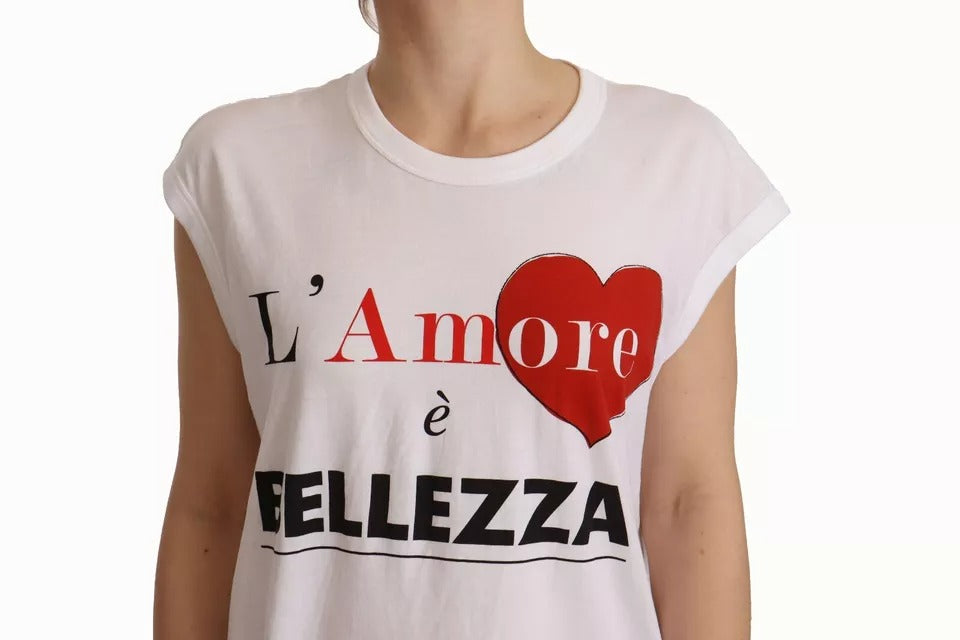 Dolce & Gabbana White L'AMORE Cotton Sleeveless Tank Top T-shirt IT40 | S