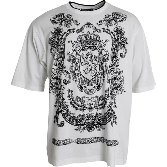 Dolce & Gabbana White Lion Crown Logo Cotton Crewneck T-shirt IT50 / L