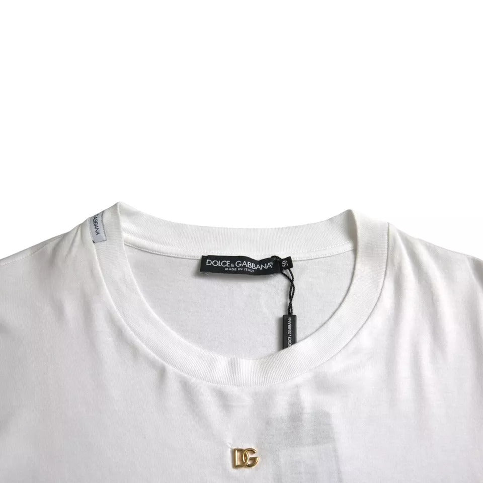 Dolce & Gabbana White Logo Cotton Round Neck Short Sleeves T-shirt IT50 / L