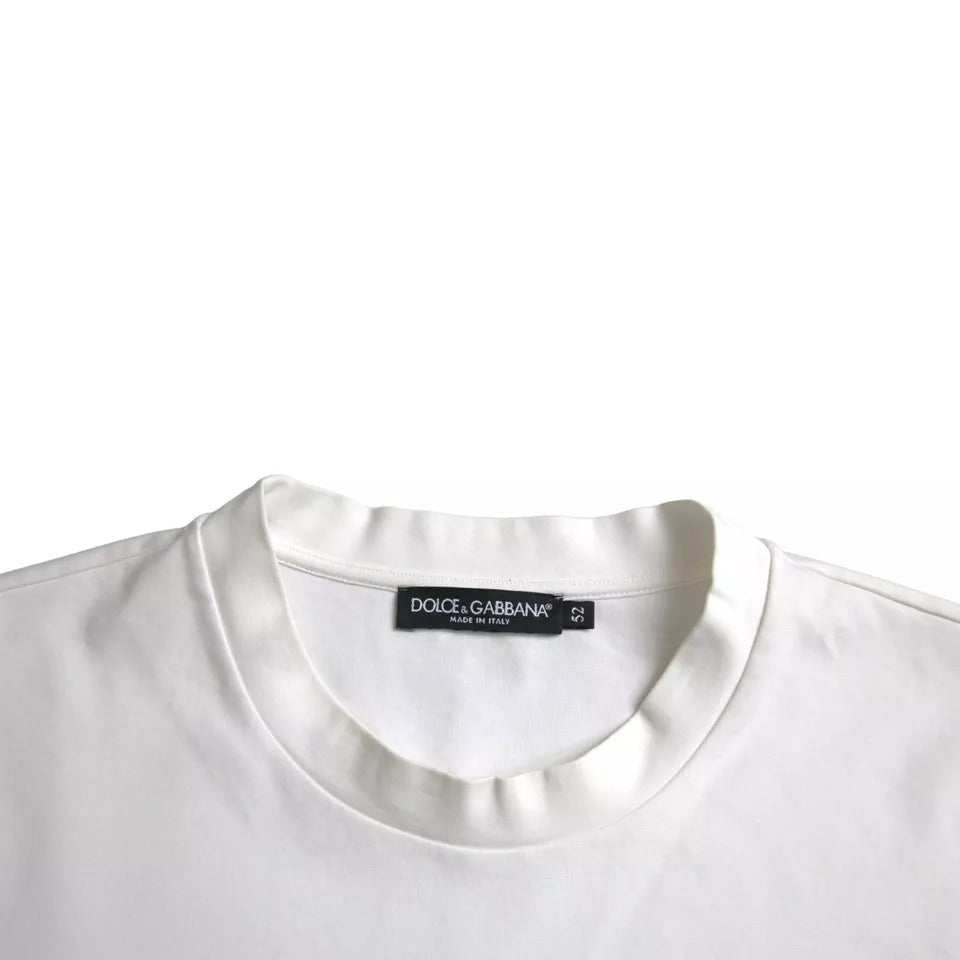 Dolce & Gabbana White Logo Embossed Cotton Crewneck T-shirt IT52 / XL