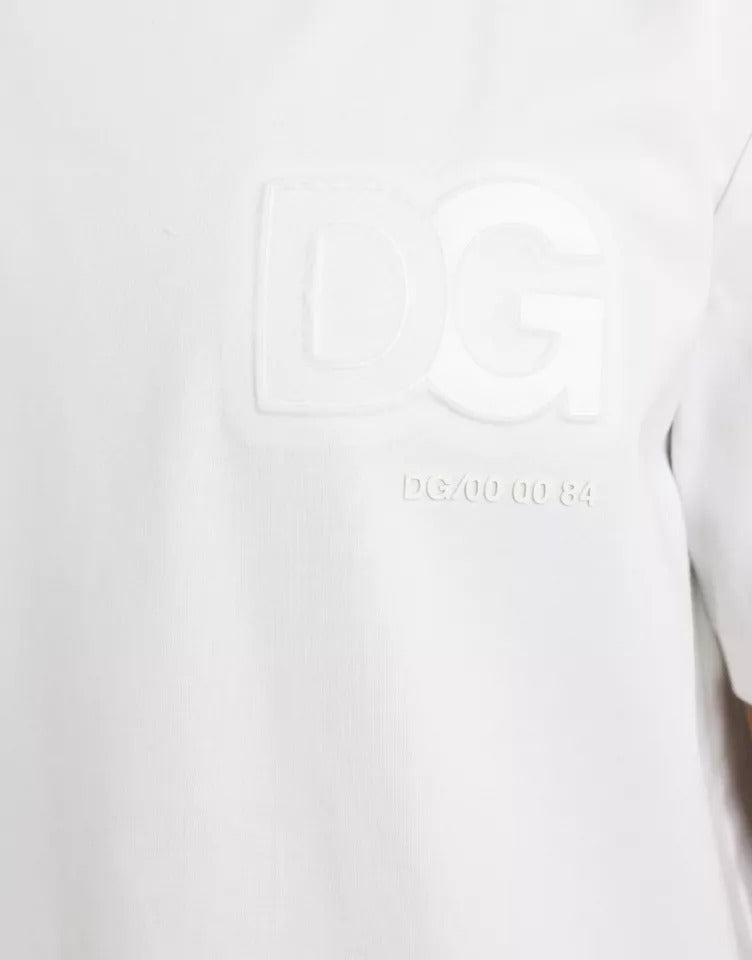 Dolce & Gabbana White Logo Embossed Cotton Crewneck T-shirt IT56 / XXL