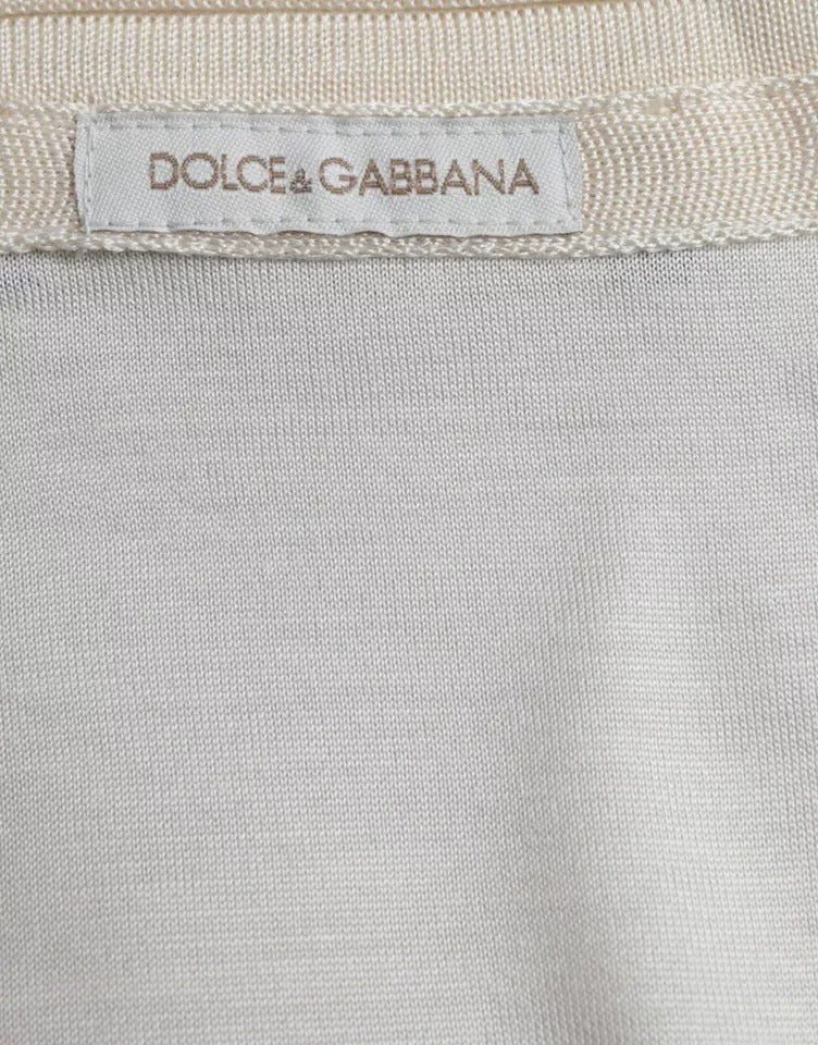 Dolce & Gabbana White Short Button Closure Silk Top T-shirt IT52 / XL