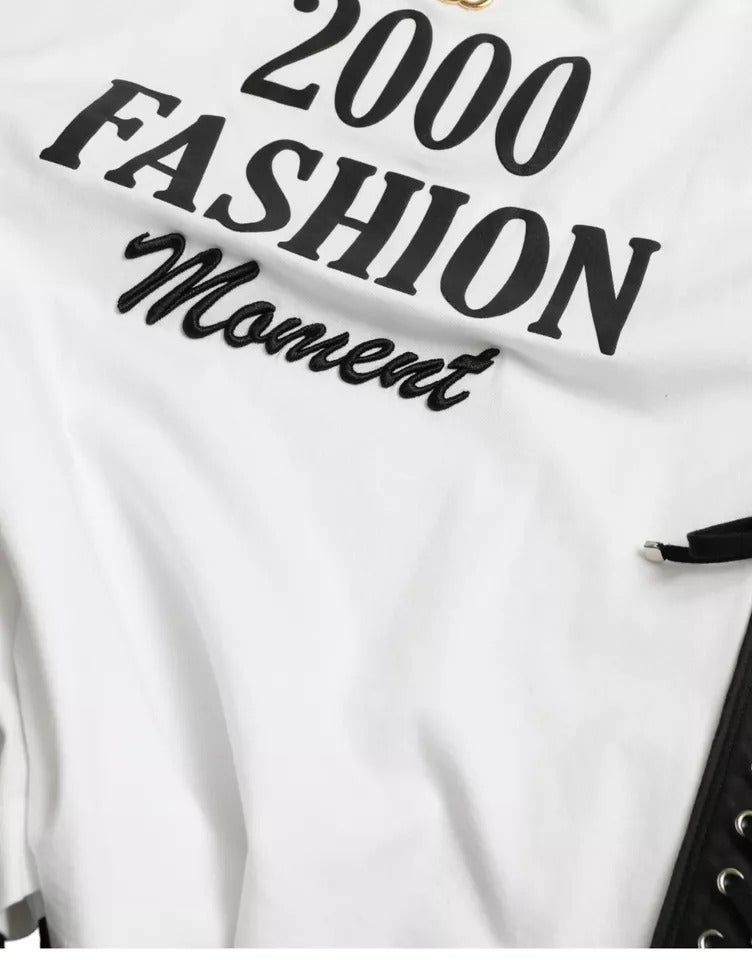 Dolce & Gabbana White Slogan Print Lacing Detailed T-shirt IT40 | S