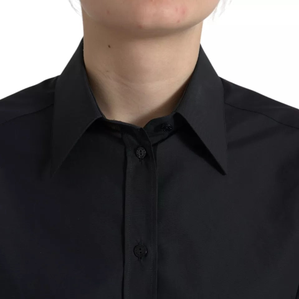 Dolce & Gabbana Black Cotton Collared Formal Dress Shirt Top IT42 / M