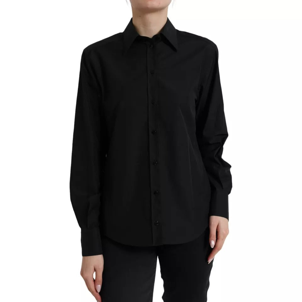 Dolce & Gabbana Black Cotton Collared Formal Dress Shirt Top IT42 / M