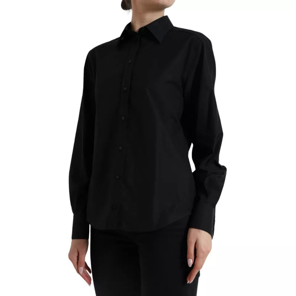 Dolce & Gabbana Black Cotton Collared Formal Dress Shirt Top IT42 / M