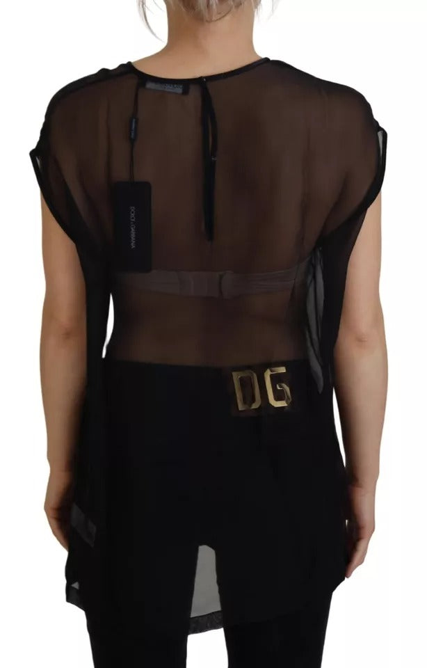 Dolce & Gabbana Black Mesh Transparent Blouse Pullover Top IT40 / S