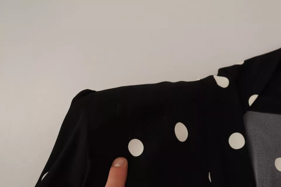 Dolce & Gabbana Black Polka Dots Silk Pussy Bow Long Sleeves  Top IT40 / S