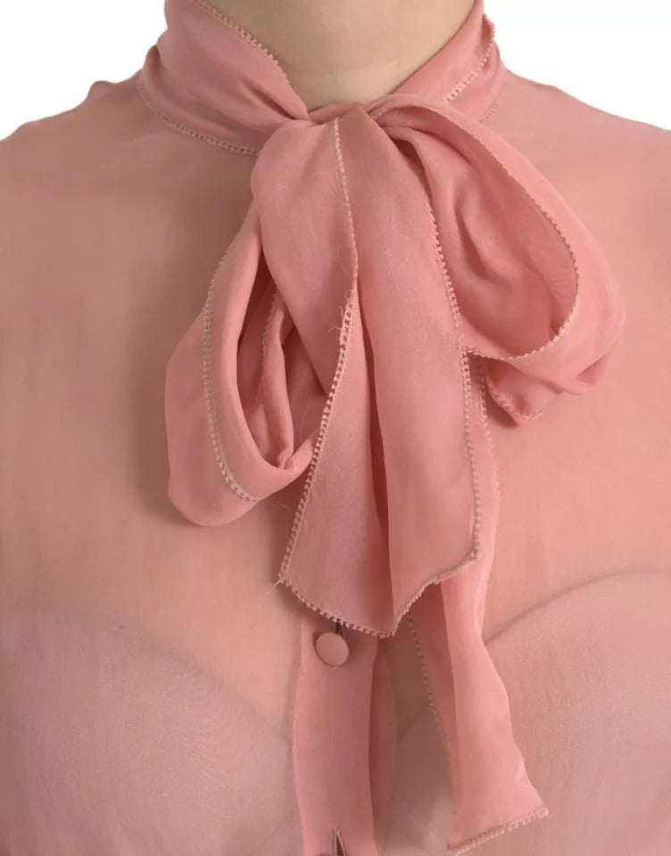 Dolce & Gabbana Pink Long Sleeves Ascot Collar Top Blouse IT36 / XXS