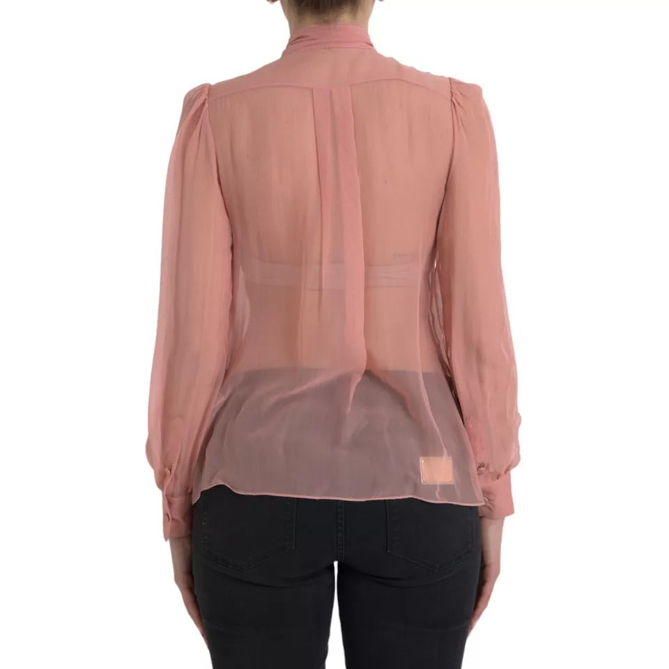 Dolce & Gabbana Pink Long Sleeves Ascot Collar Top Blouse IT36 / XXS