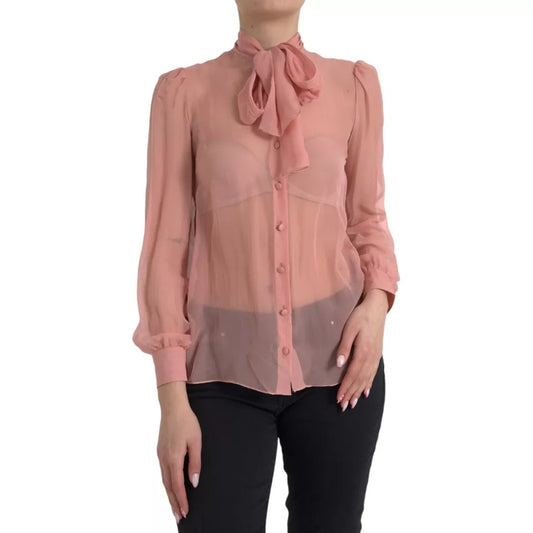 Dolce & Gabbana Pink Long Sleeves Ascot Collar Top Blouse IT36 / XXS