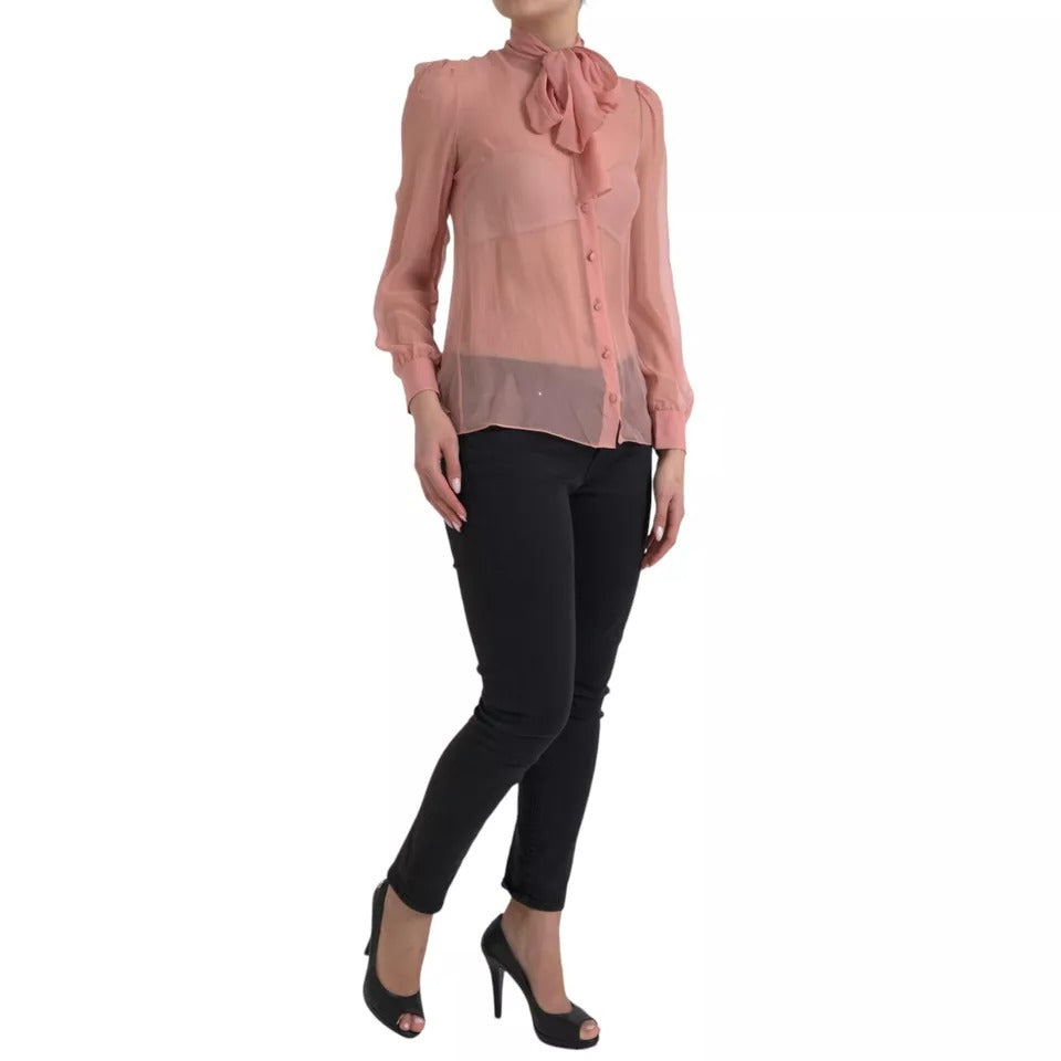 Dolce & Gabbana Pink Long Sleeves Ascot Collar Top Blouse IT36 / XXS