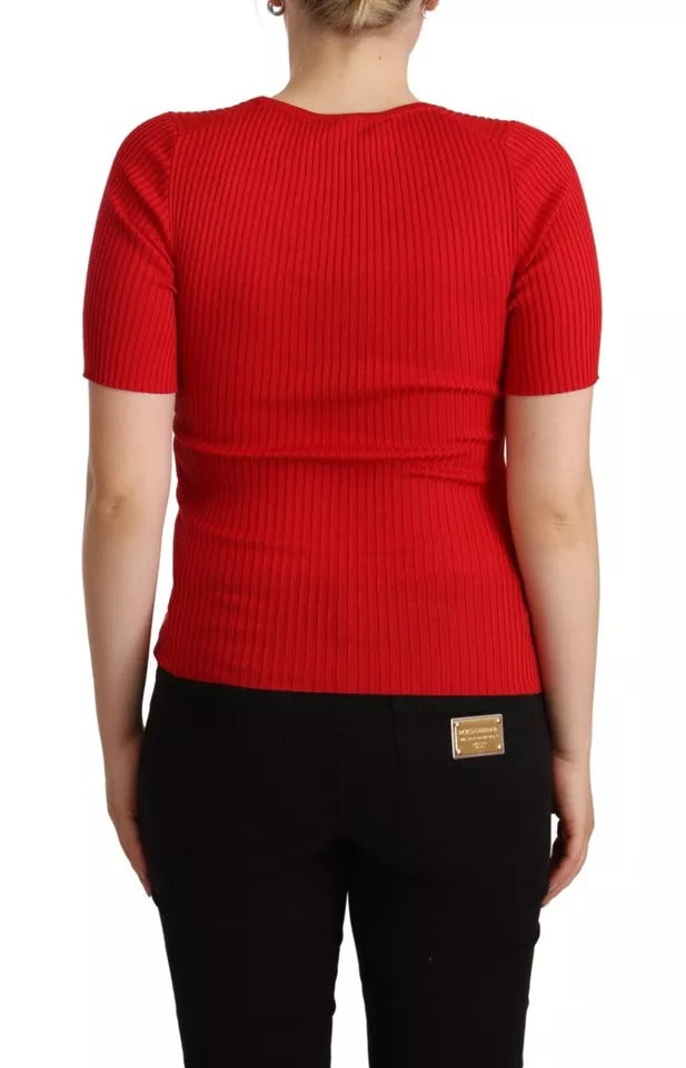 Dolce & Gabbana Red Silk T-shirt Short Sleeve Top Blouse IT40 | S