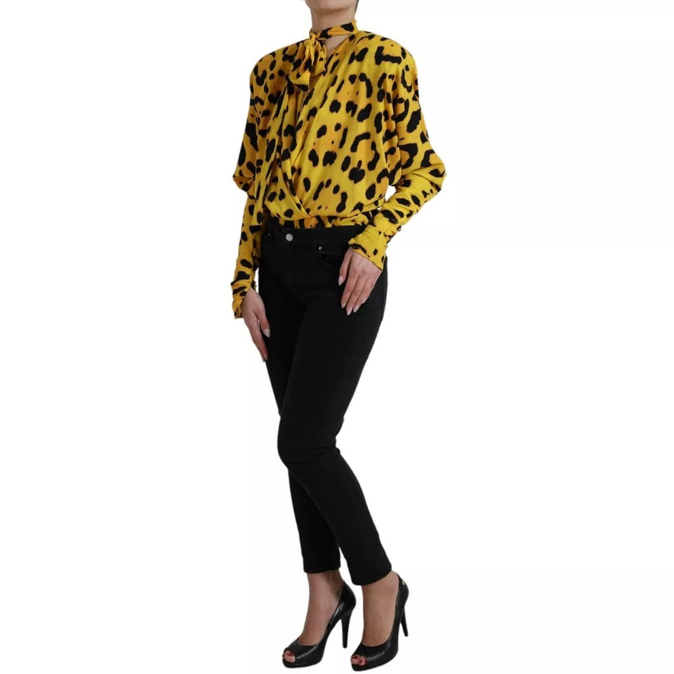 Dolce & Gabbana Yellow Leopard Print Long Sleeves Top Blouse IT40 | S