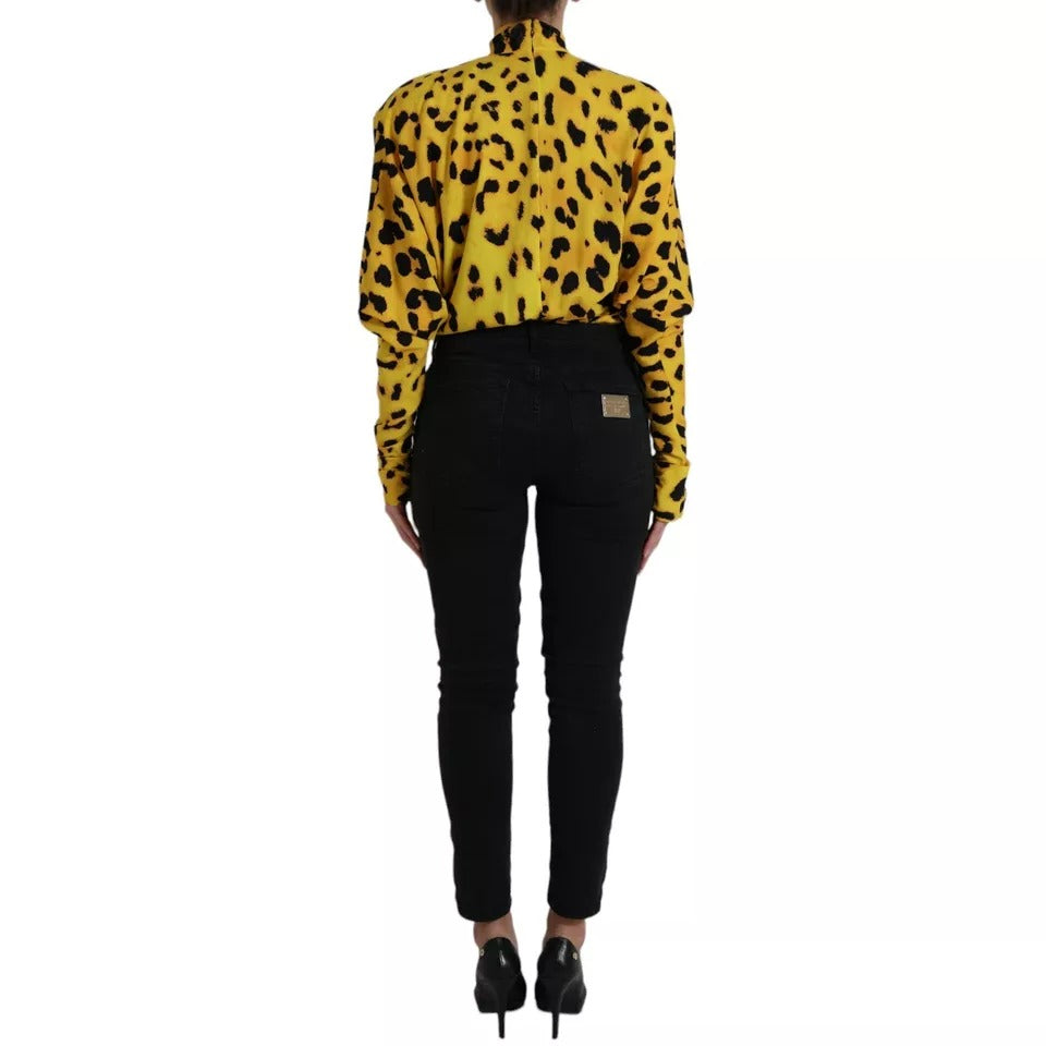 Dolce & Gabbana Yellow Leopard Print Long Sleeves Top Blouse IT40 | S