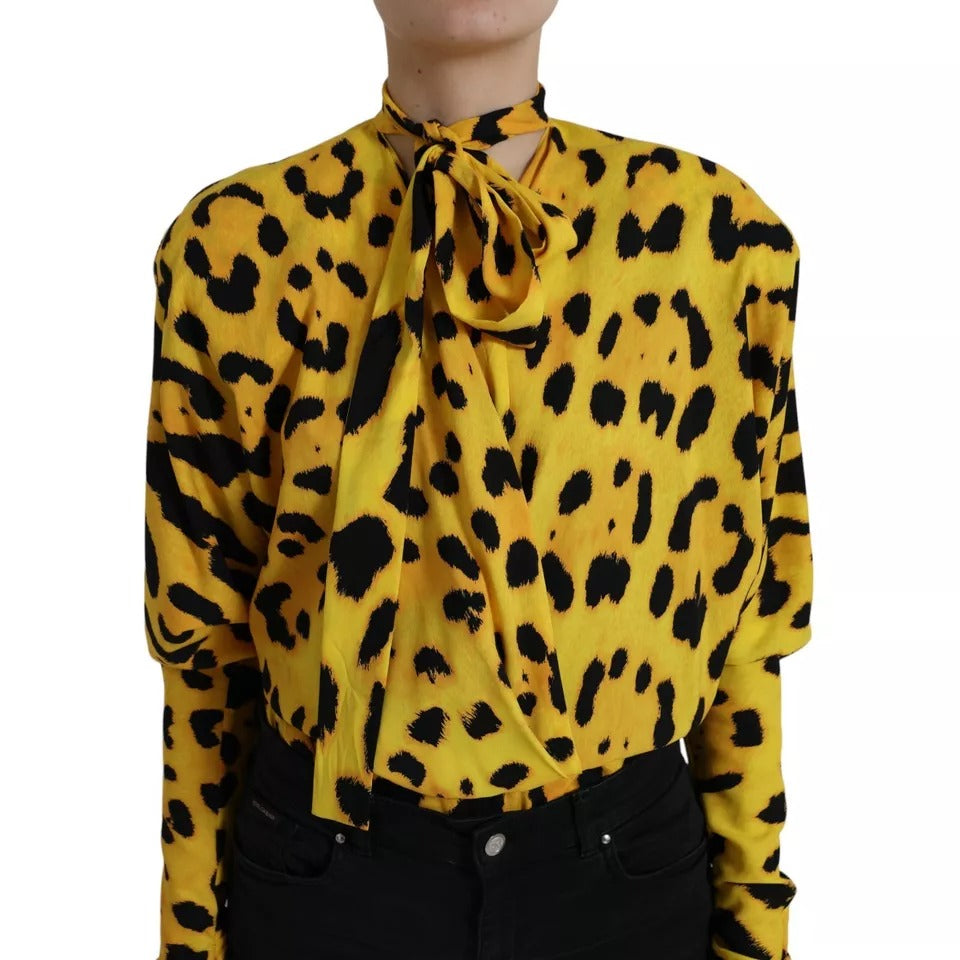 Dolce & Gabbana Yellow Leopard Print Long Sleeves Top Blouse IT40 | S