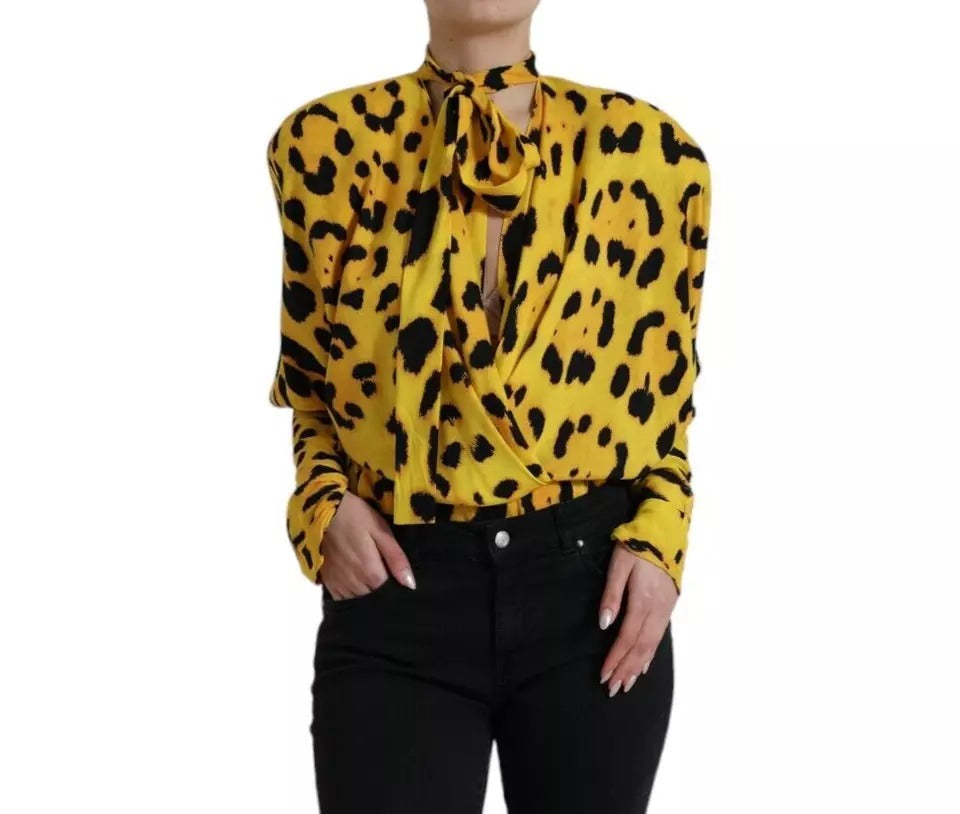 Dolce & Gabbana Yellow Leopard Print Long Sleeves Top Blouse IT40 | S