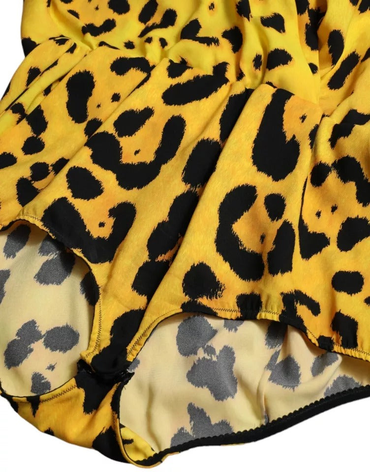 Dolce & Gabbana Yellow Leopard Print Long Sleeves Top Blouse IT40 | S