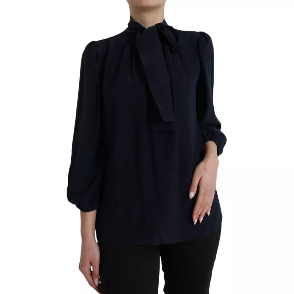 Dolce & Gabbana Blue Long Sleeves Ascot Collar Blouse Top IT42 / M