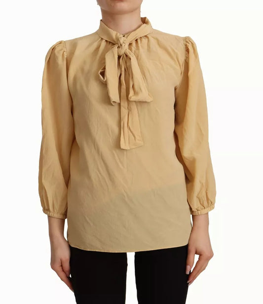 Dolce & Gabbana Mustard Ascot Collar Shirt Silk Blouse Top IT40 | S