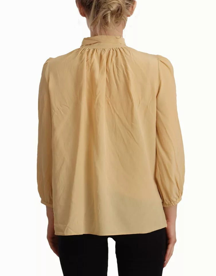 Dolce & Gabbana Mustard Ascot Collar Shirt Silk Blouse Top IT40 | S