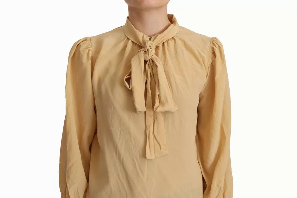 Dolce & Gabbana Mustard Ascot Collar Shirt Silk Blouse Top IT40 | S