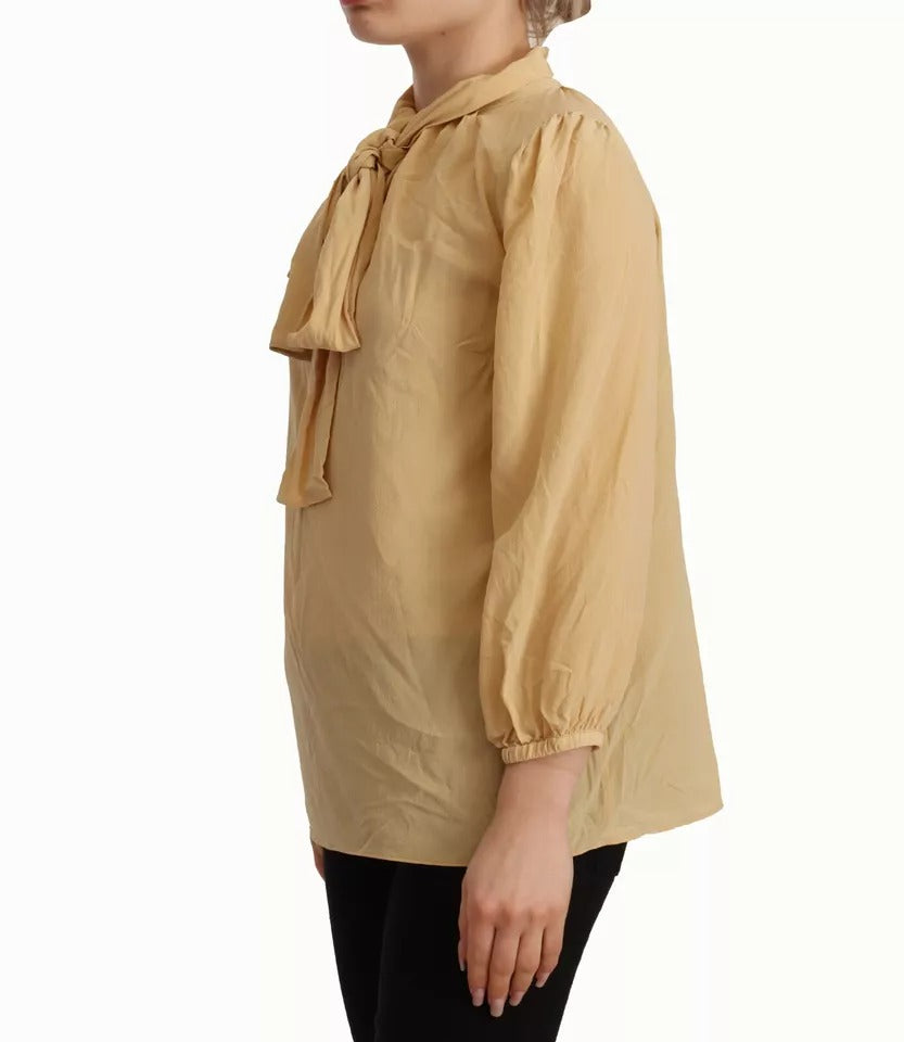 Dolce & Gabbana Mustard Ascot Collar Shirt Silk Blouse Top IT40 | S