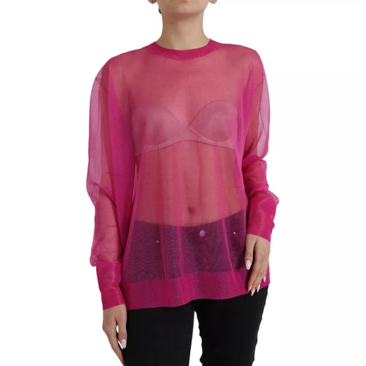 Dolce & Gabbana Pink Transparent Crewneck Long Sleeves Top IT40 | S