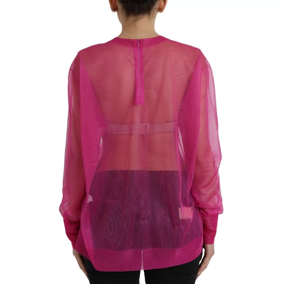 Dolce & Gabbana Pink Transparent Crewneck Long Sleeves Top IT40 | S