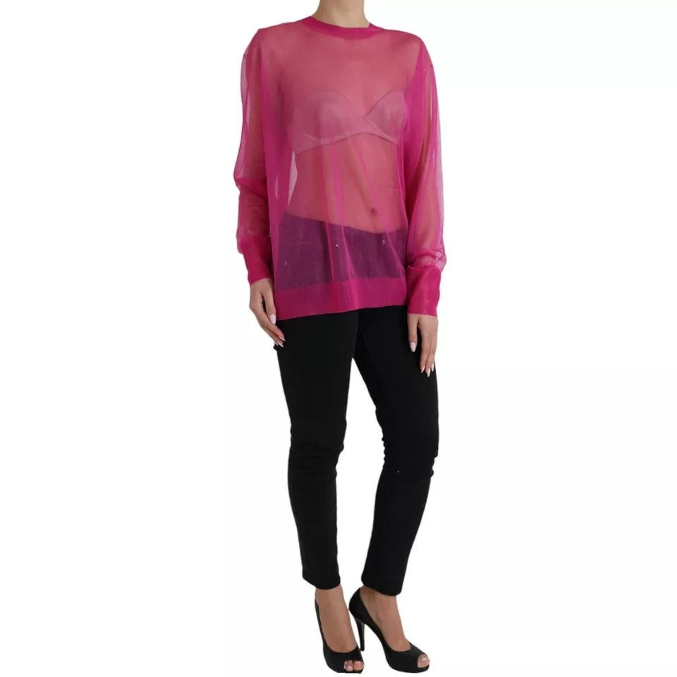 Dolce & Gabbana Pink Transparent Crewneck Long Sleeves Top IT40 | S