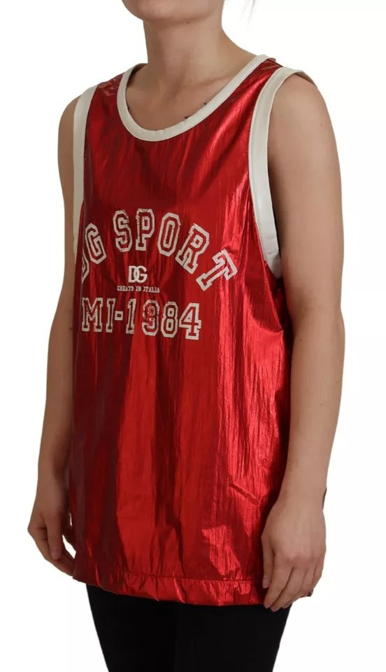 Dolce & Gabbana Red Nylon Logo Print Sleeveless Jersey Top IT40 | S