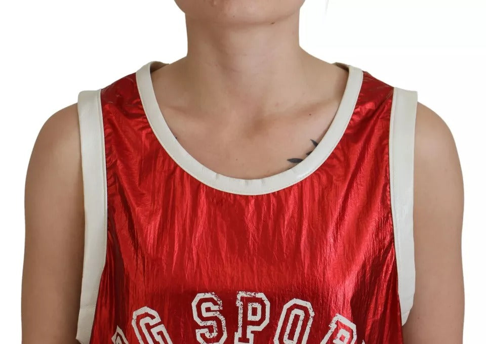 Dolce & Gabbana Red Nylon Logo Print Sleeveless Jersey Top IT40 | S