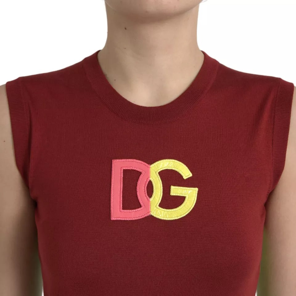 Dolce & Gabbana Red Green Silk DG Logo Sleeveless Tank Top IT42 / M