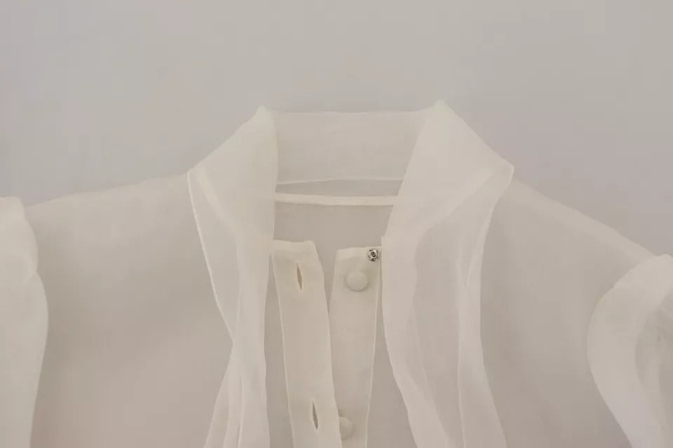 Dolce & Gabbana White Ascot Collar Long Sleeves Blouse Top IT40 | S