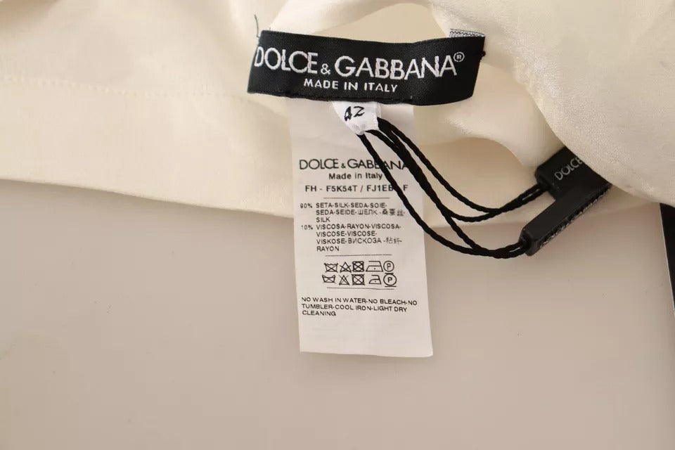 Dolce & Gabbana White Blouse Ascot Collar Shirt Silk Button Top IT42 / M